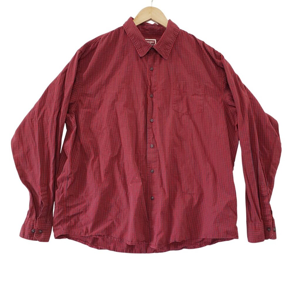 Wrangler Jeans Co Red Plaid Button Up Long Sleeve Shirt‎ Mens 3XL Cotton Casual